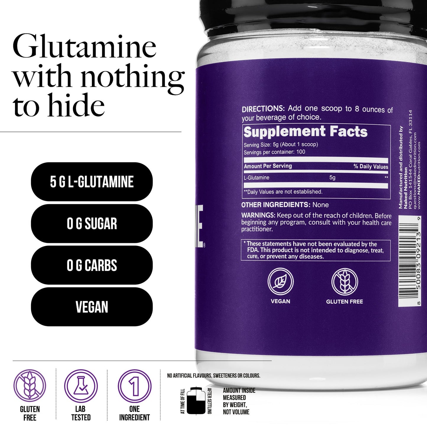 Glutamine Powder - 1.1LB for Simple Pre - or Post - Workout Routines