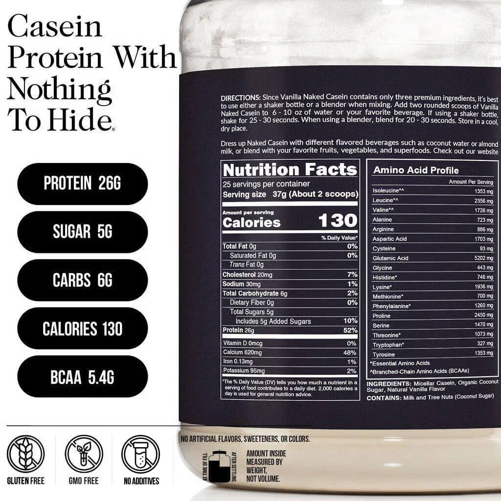 Vanilla Casein Protein Powder - Vanilla - Standard Size for Convenient Daily Protein Mixing