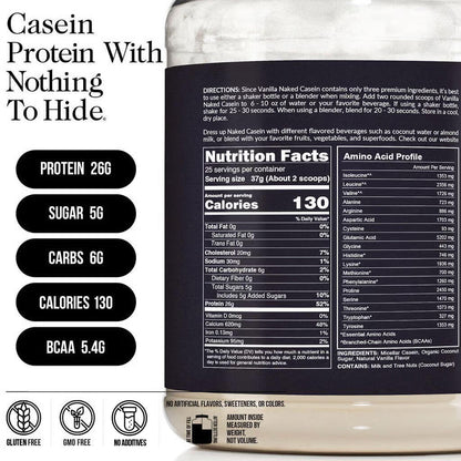 Vanilla Casein Protein Powder - Vanilla - Standard Size for Convenient Daily Protein Mixing