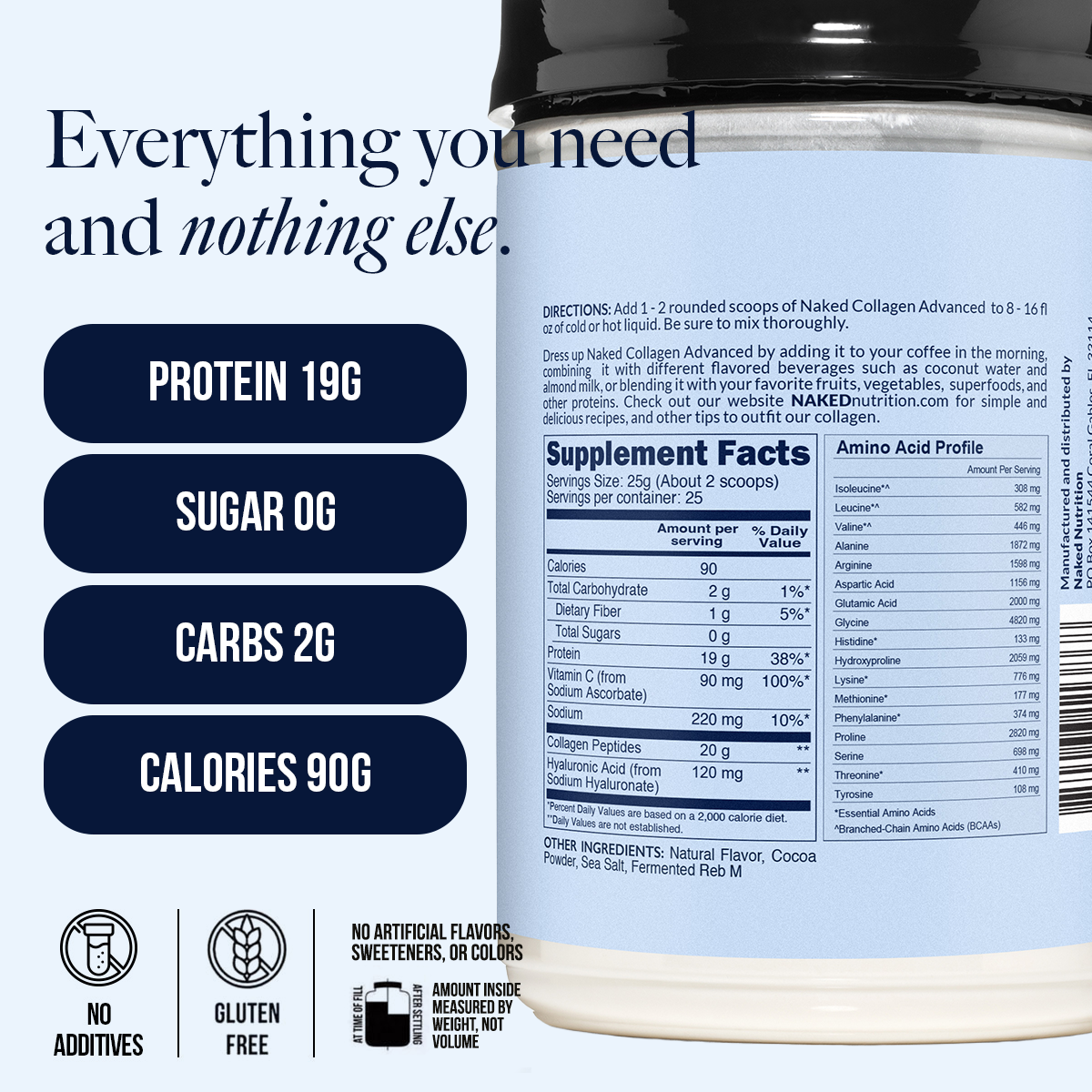Chocolate Collagen Peptides with Hyaluronic Acid - Chocolate Advanced Collagen Peptides for Smooth Drinks, Coffee and Recipes