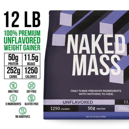 Mass Gainer Protein Supplement - Unflavored 12LB Made for Smooth, Calorie - Rich Shakes