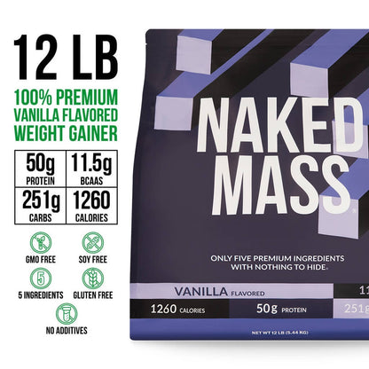 Vanilla Mass Gainer Protein Supplement - Vanilla 12LB Made for Smooth, Calorie - Rich Shakes