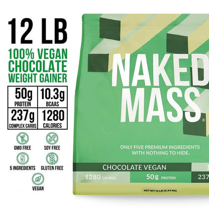 Chocolate Vegan Mass Gainer Supplement - Chocolate (Vegan) 12LB Made for Smooth, Calorie - Rich Shakes