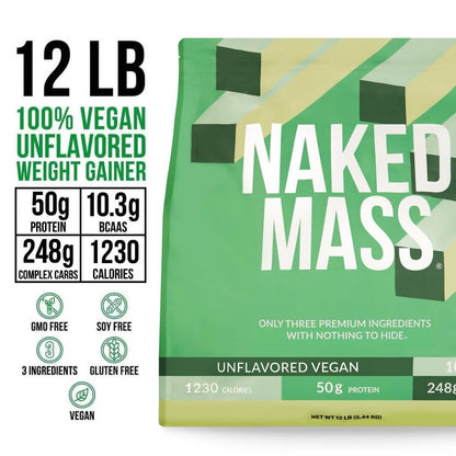 Vegan Mass Gainer Supplement - Unflavored (Vegan) 12LB Made for Smooth, Calorie - Rich Shakes