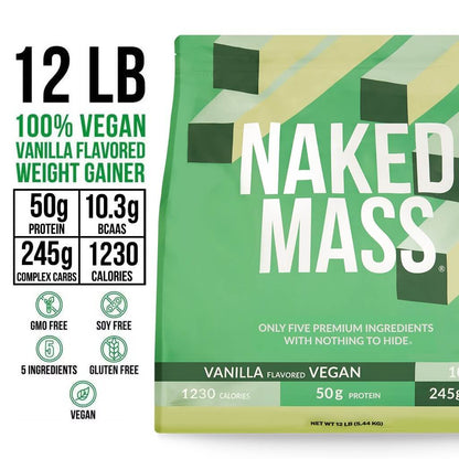 Vanilla Vegan Mass Gainer Supplement - Vanilla (Vegan) 12LB Made for Smooth, Calorie - Rich Shakes