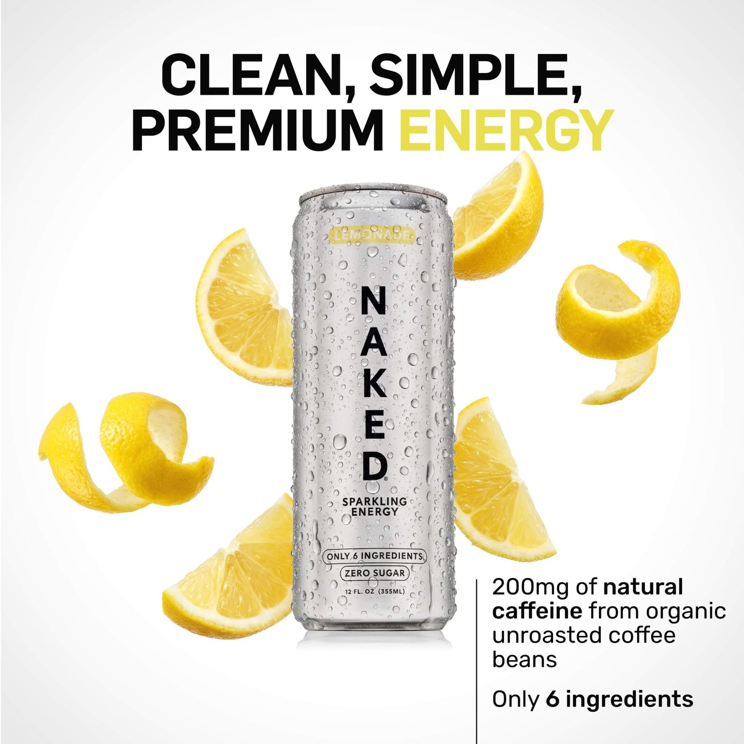 Lemonade Naked Sparkling Energy - Lemonade for Smooth Shakes at Home or On the Go