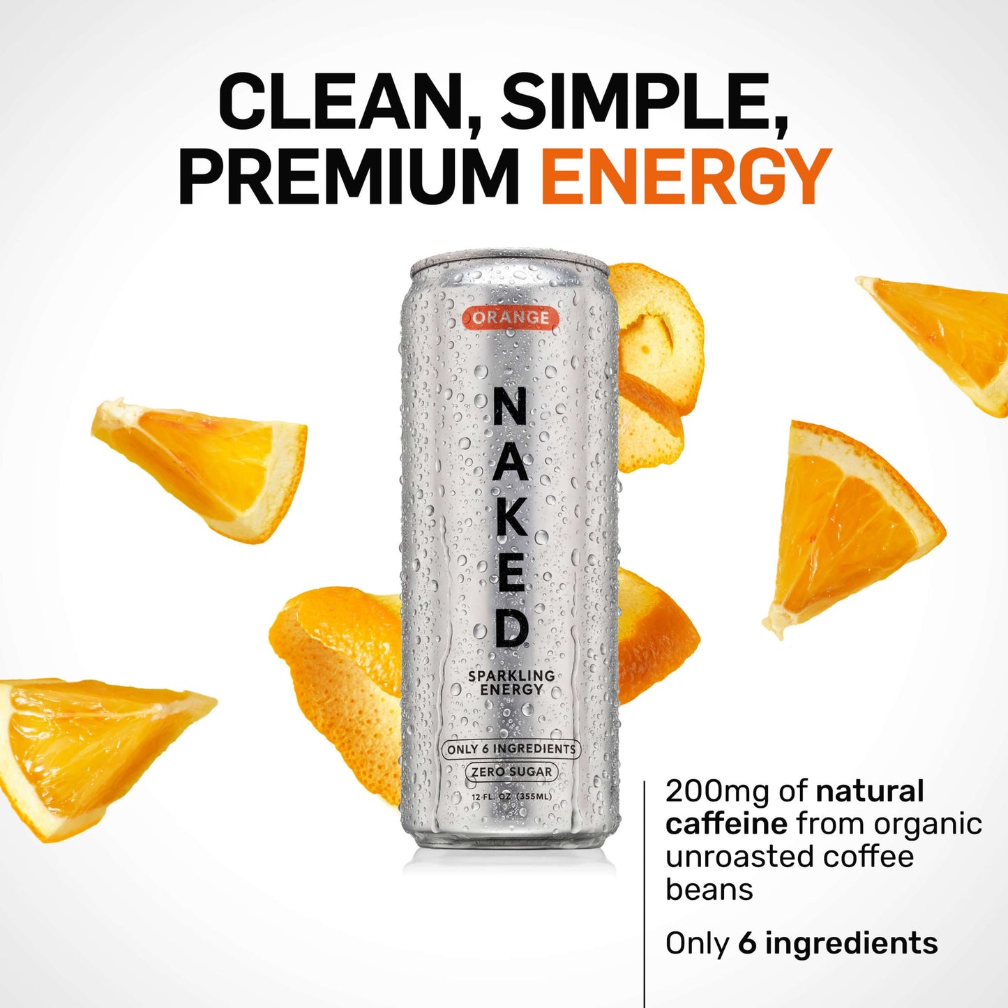Orange Naked Sparkling Energy - Orange for Smooth Shakes at Home or On the Go