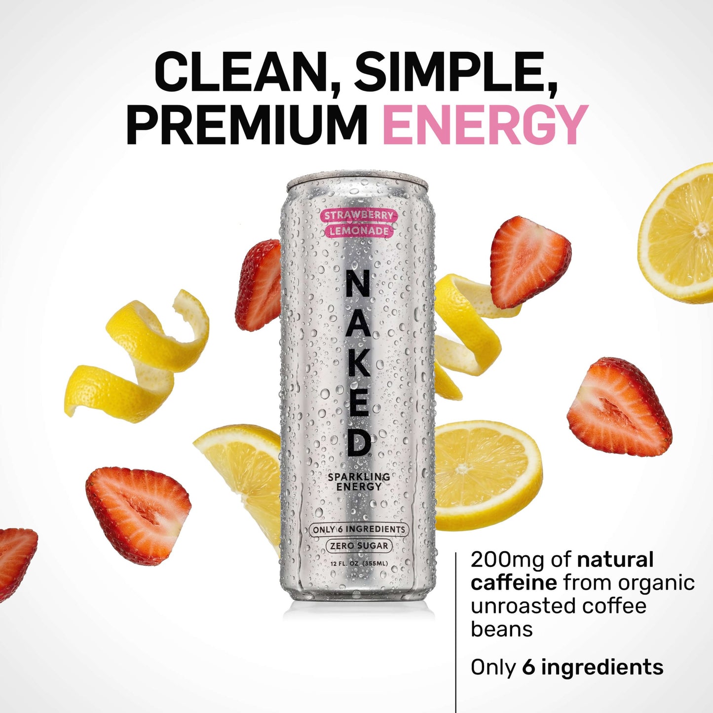 Strawberry Lemonade Naked Sparkling Energy - Strawberry Lemonade for Smooth Shakes at Home or On the Go