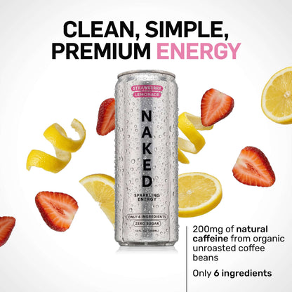 Strawberry Lemonade Naked Sparkling Energy - Strawberry Lemonade for Smooth Shakes at Home or On the Go