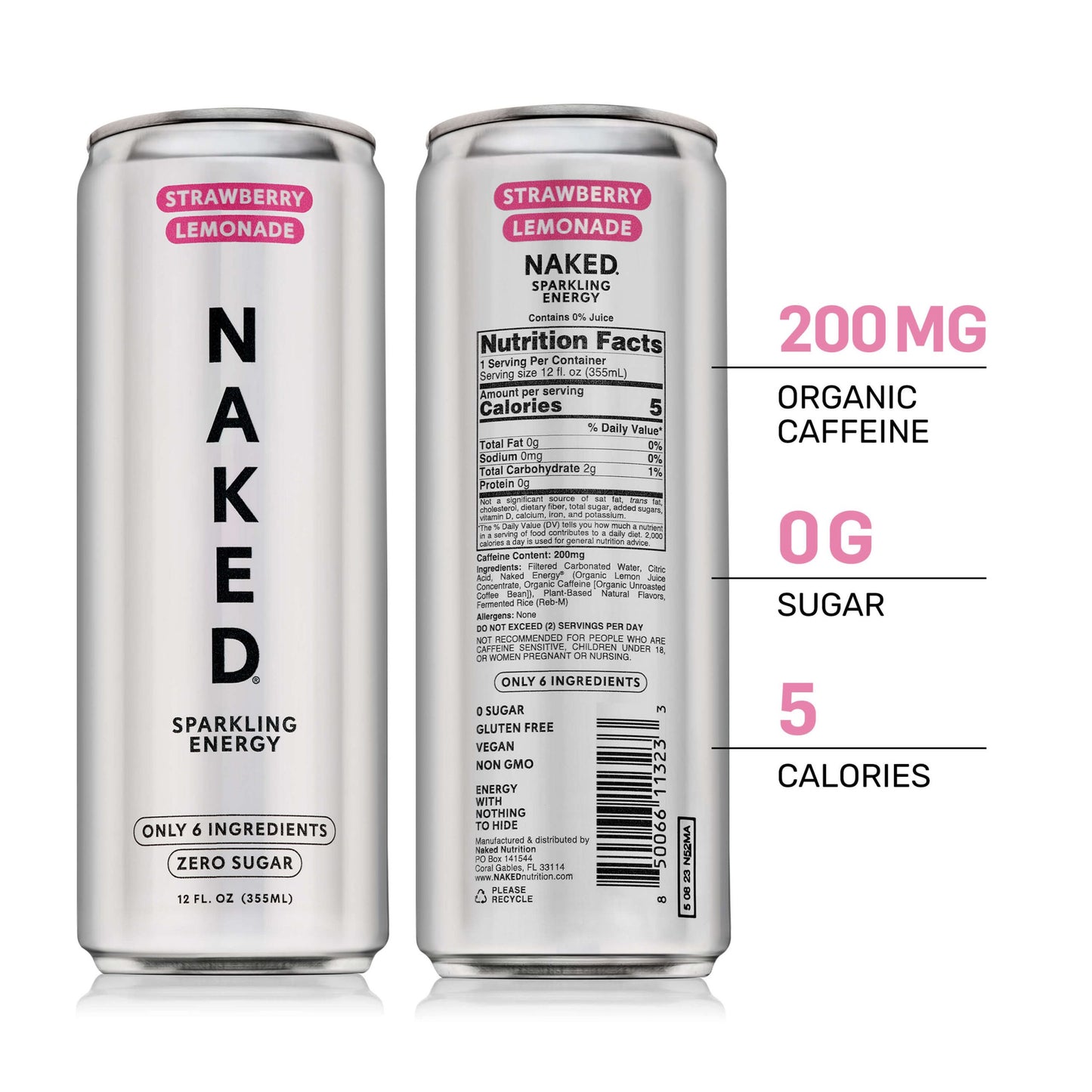 Strawberry Lemonade Naked Sparkling Energy - Strawberry Lemonade for Smooth Shakes at Home or On the Go