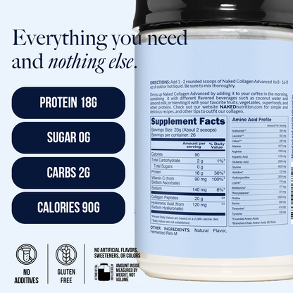 Vanilla Collagen Peptides with Hyaluronic Acid - Vanilla Advanced Collagen Peptides for Smooth Drinks, Coffee and Recipes