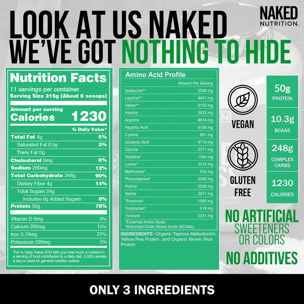 Vegan Mass Gainer Supplement - Unflavored (Vegan) Made for Smooth, Calorie - Rich Shakes