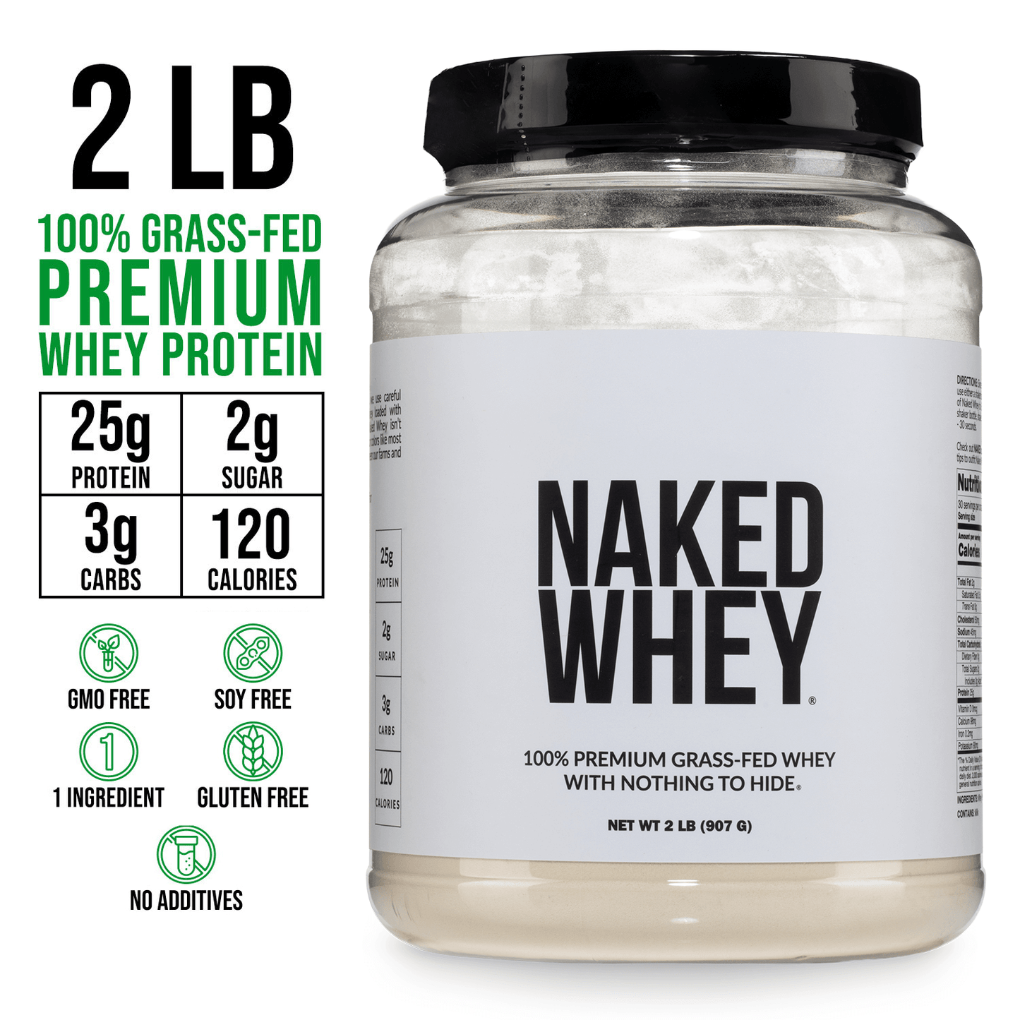 Grass Fed Whey Protein Powder - Unflavored - Standard Size for Convenient Daily Protein Mixing