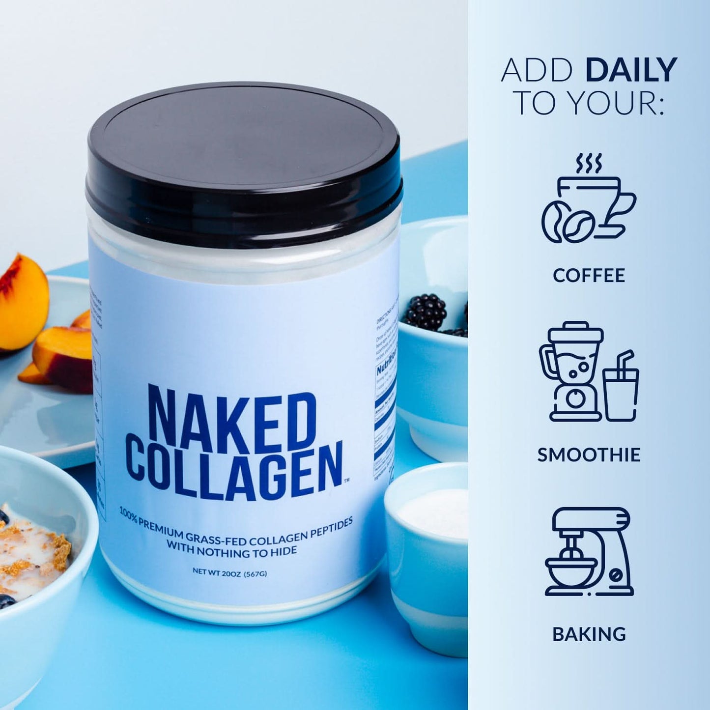 Collagen Peptides with Hyaluronic Acid - Advanced Collagen Peptides for Smooth Drinks, Coffee and Recipes